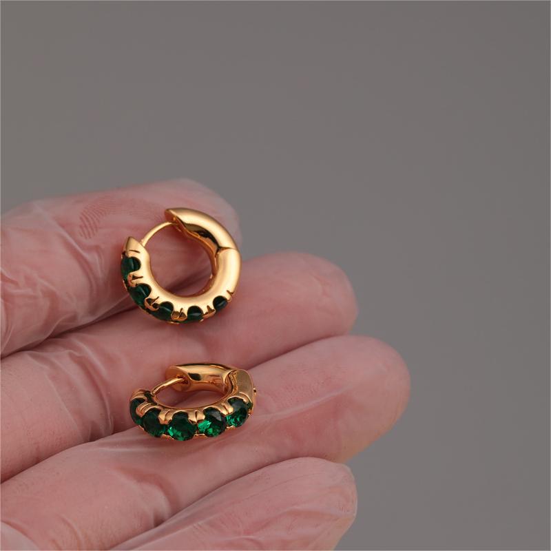 Ear Ring Trendy 18K Gold Plated Gold Inlaid Emerald Earrings Women Elegant Earrings Ear Ring Accessories