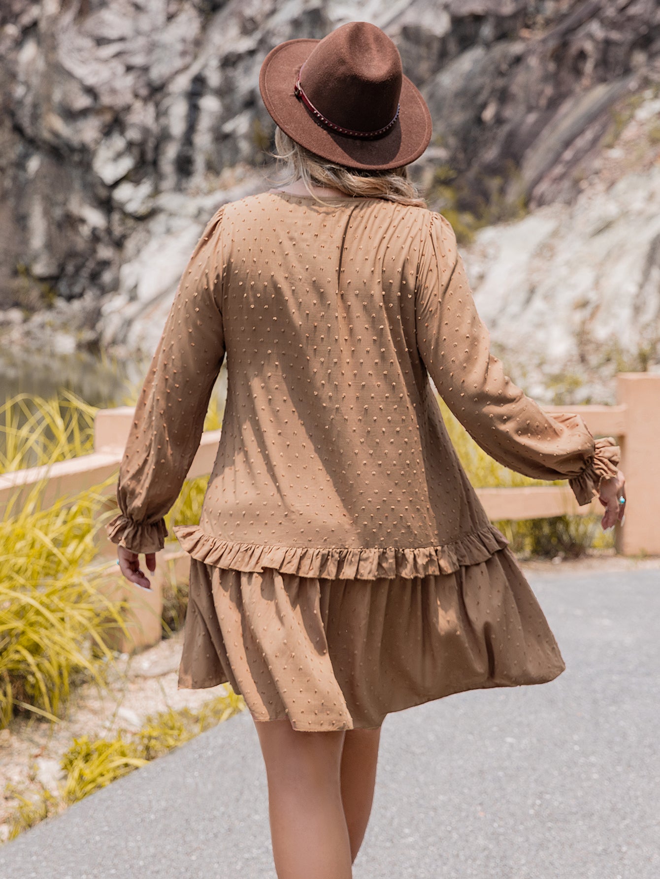 Women Clothing Autumn Winter Long Sleeves Hang Rope Decorative Dress