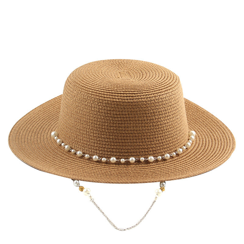 Summer Sun Protection Hat Women Sunshade Small Flat Top Hat Outdoor Beach Straw Hat Women
