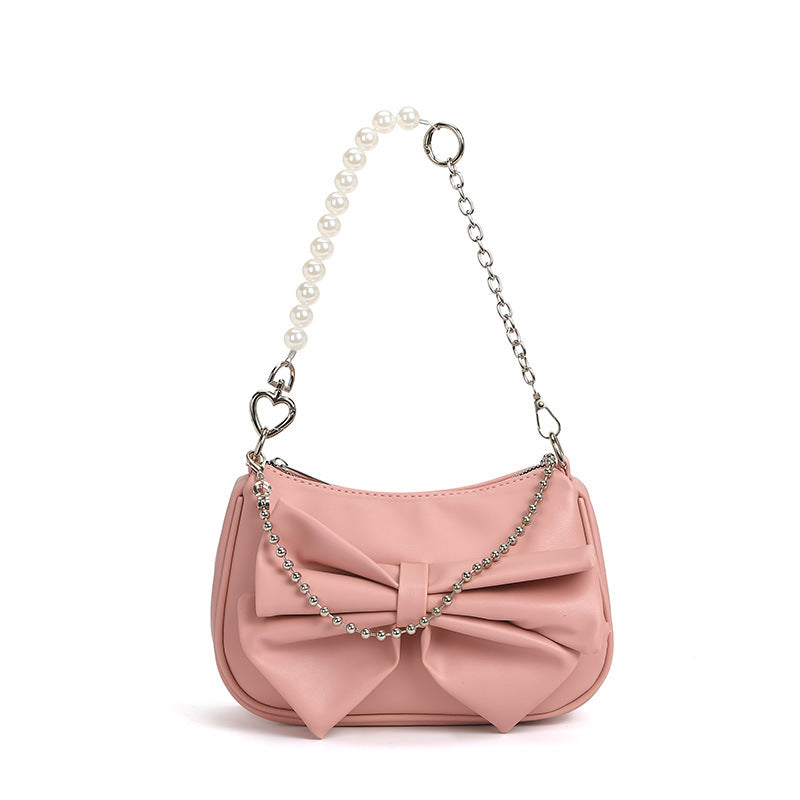 Classic Bow Pearl Chain Crossbody Bag All Match Special Interest Shoulder Bag Underarm Bag