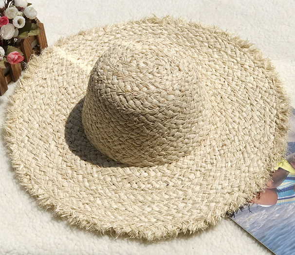 Natural Raffia Hat Sunscreen Broad-Brimmed Hat Beach Hat DIY Wide Brim Burr Color Dome Hat