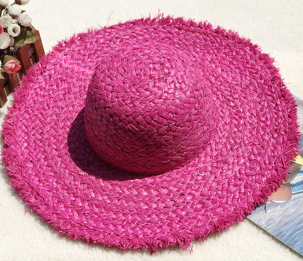 Natural Raffia Hat Sunscreen Broad-Brimmed Hat Beach Hat DIY Wide Brim Burr Color Dome Hat