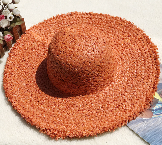 Natural Raffia Hat Sunscreen Broad-Brimmed Hat Beach Hat DIY Wide Brim Burr Color Dome Hat