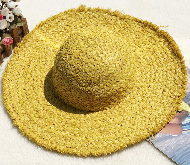 Natural Raffia Hat Sunscreen Broad-Brimmed Hat Beach Hat DIY Wide Brim Burr Color Dome Hat