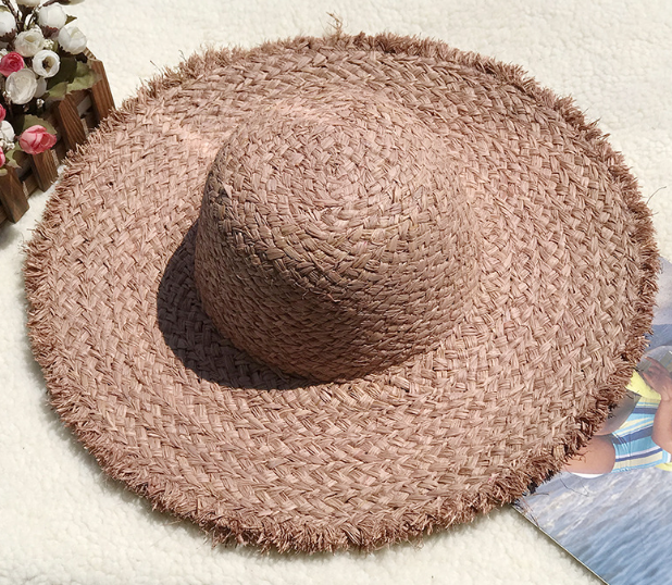 Natural Raffia Hat Sunscreen Broad-Brimmed Hat Beach Hat DIY Wide Brim Burr Color Dome Hat