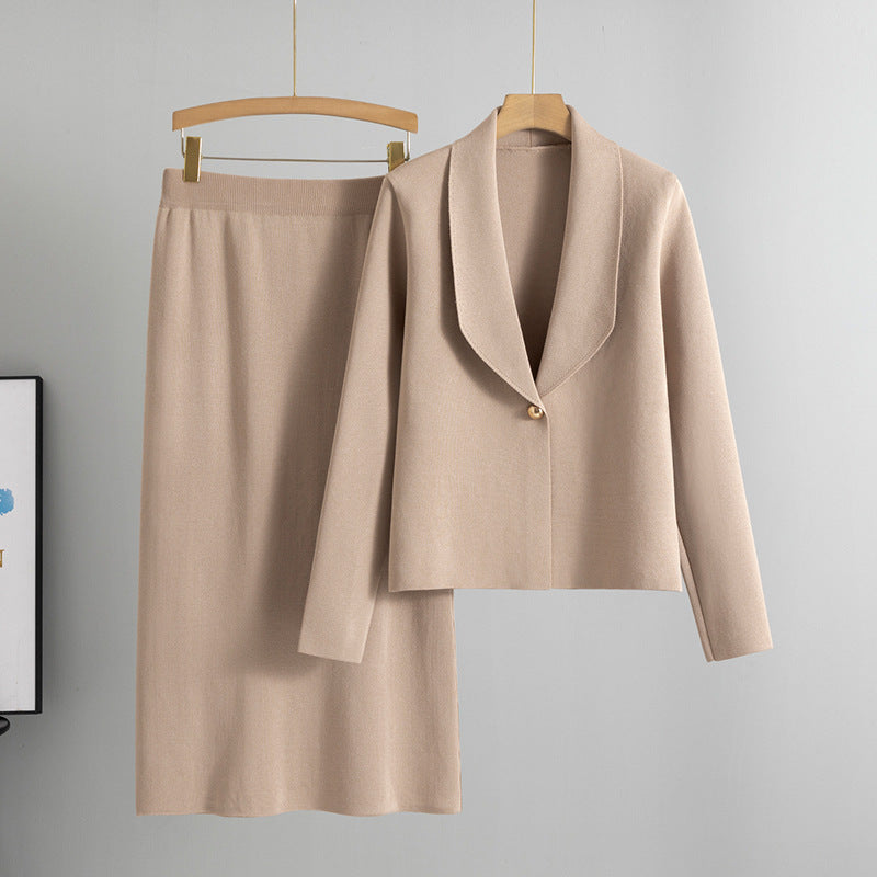 Skirt Knitted Two Piece Women Autumn Elegant Cardigan Sweater Coat Skirts Sets
