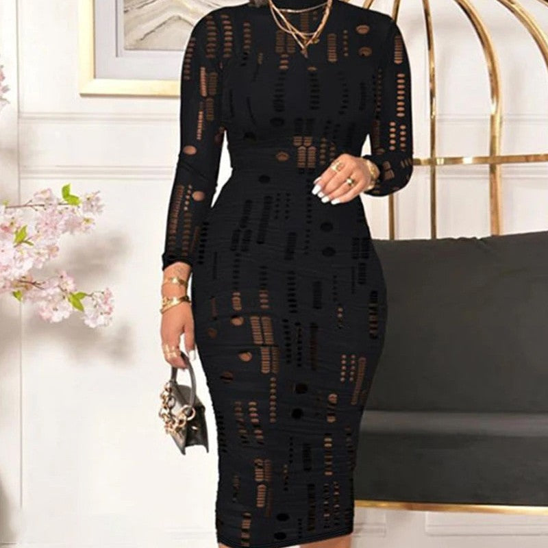 Plus Size Women Clothing Fashionable Trend Mesh Sexy Slim Hip Zipper Dress