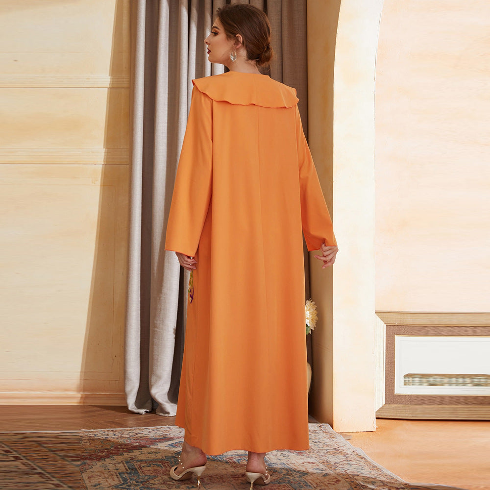 Plus Size Middle East Turn V Neck Embroidery Robe