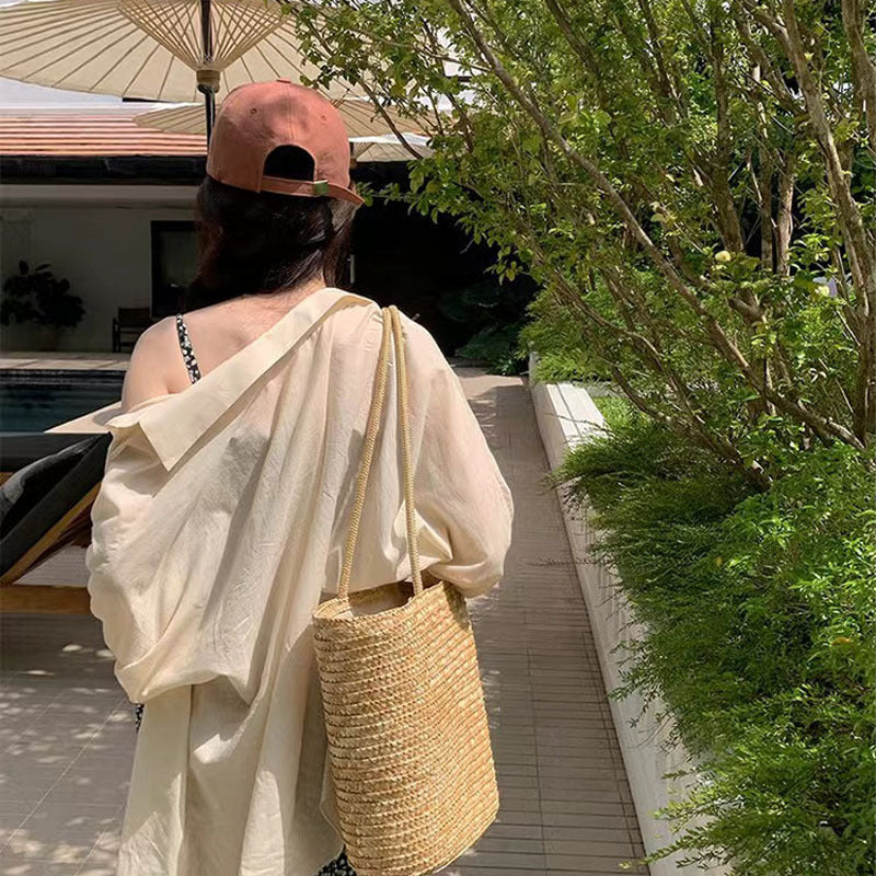 Simple Straw Shoulder Woven Bag Straw Bag Vacation Beach Bag Women Bag