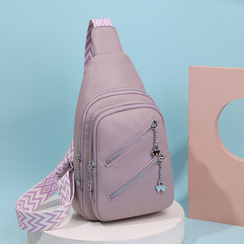 Women Chest Bag Trendy Shoulder Messenger Bag Soft Leather Colorful Shoulder Strap Ladies Solid Color Messenger Bags Chest Bag