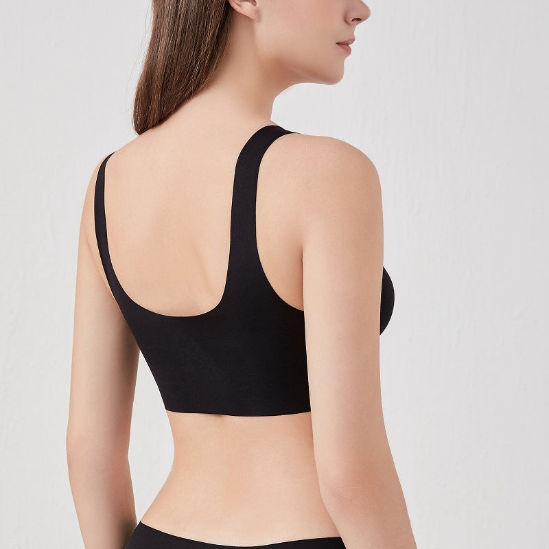 Seamless U Neck Vest Underwear Anti Exposure Women Thin Fixed Cup Wireless Comfortable Back Bra