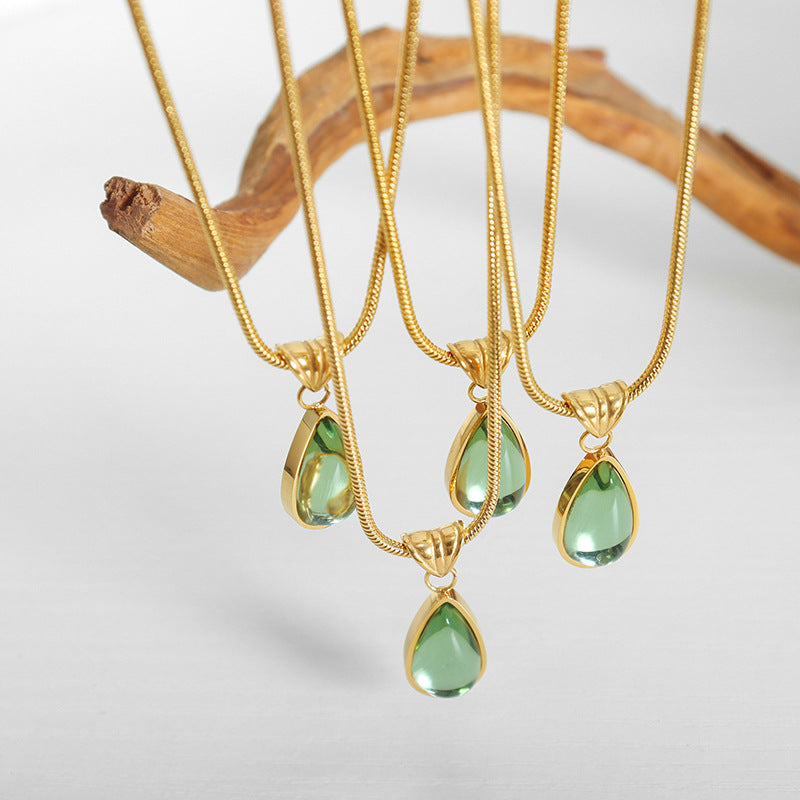 Olive Green Blue Water Drop Embellished Necklace Women Non Fading Special Interest Design Non Fading Lover Jewelry