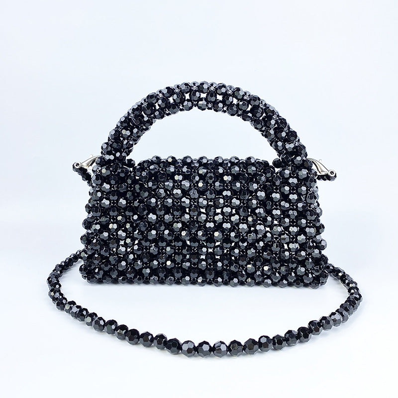 Popular Handmade Beaded Mobile Phone Bag Small Square Bag Black Beads Pioneer Woven Bag