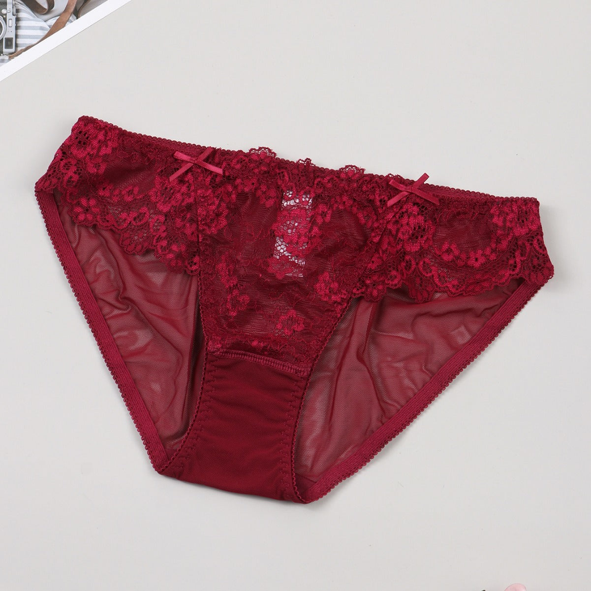 Ultra Thin Sexy Lace Hollow Out Cutout Mesh Translucent Low Waist Comfort Cotton Crotch Briefs for Women