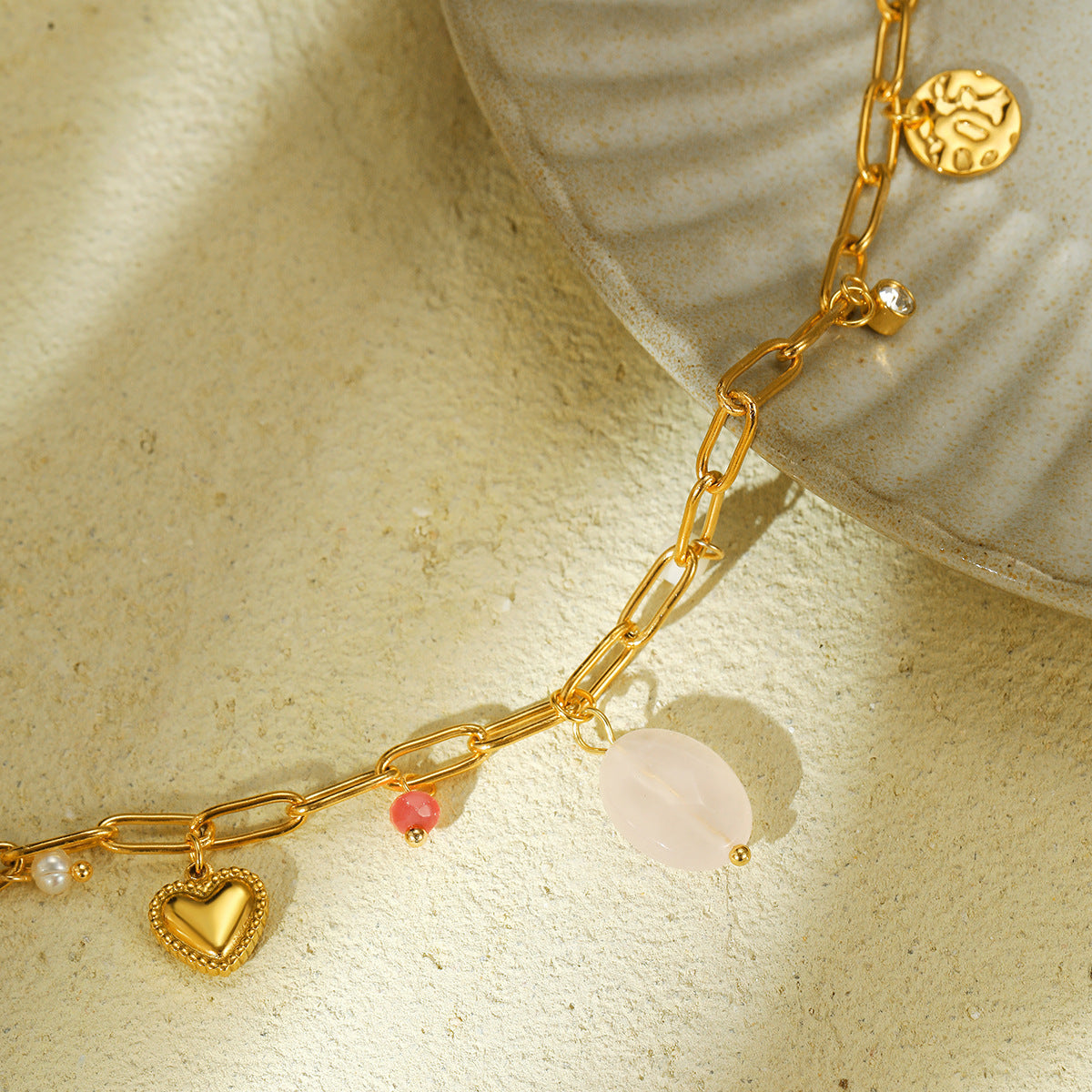 Natural Stone Beaded Pearl Stainless Steel Necklace Women Light Luxury Trendy All Match High Grade Titanium Steel Embellished