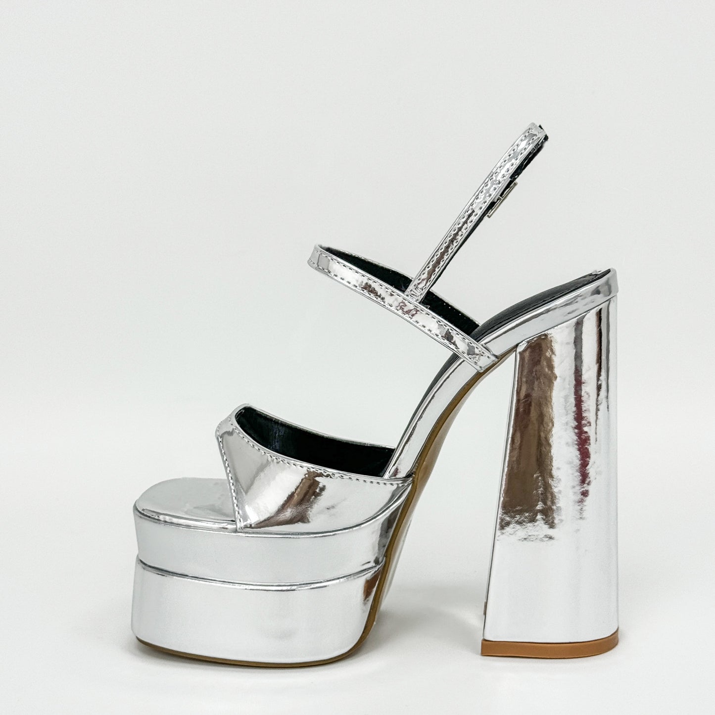Thick High Heel Gold Silver One Word Waterproof Platform Square Toe Platform Women Size Shoes
