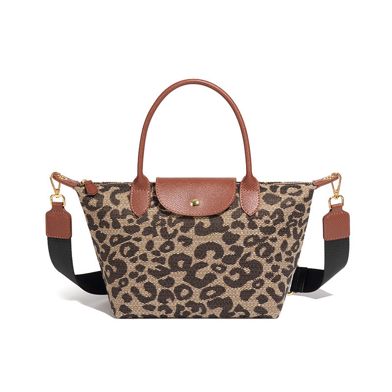 Leopard Print Dumpling Bag Women Trendy Hand Carrying Bag Large Capacity Casual All Match Shoulder Bag Cotton Linen High Quality Crossbody Bag