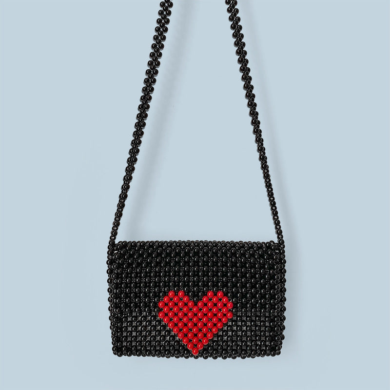 Finished Hand Woven Beaded Bag Shoulder Messenger Bag Mobile Phone Bag Red Love Western Women Bag