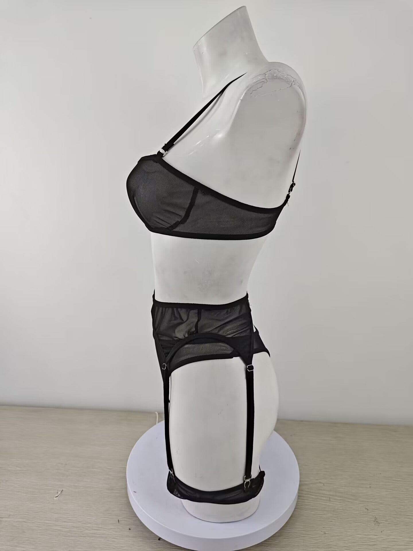 Sexy Translucent Solid Color Mesh Three Bikini Sexy Lingerie Set