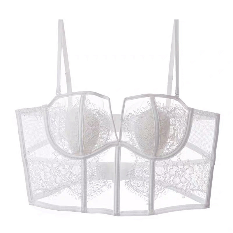 French Eyelashes Lace Sexy Lingerie Thin Back Shaping Soft Steel Ring Boning Corset Boning Corset Body Shaping Vest Bra Set