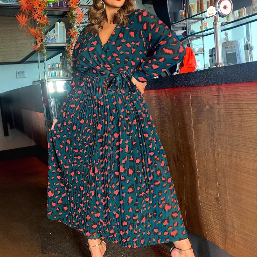 Plus Size Women Clothing Spring Elegant V neck Tight Waist Dress