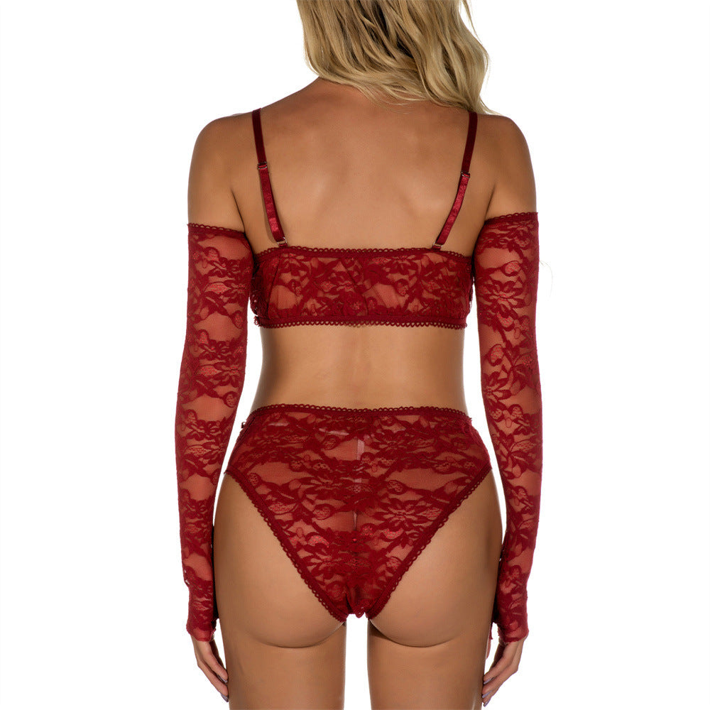 Ladies Lace Embroidery Sexy Transparent Tempting Sexy Lingerie Set