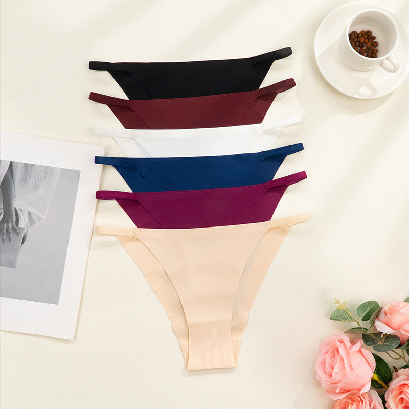 Low Waist Sexy Girls Ice Silk Seamless Panties Half Sheath Sexy Strip Waist Student Briefs Women