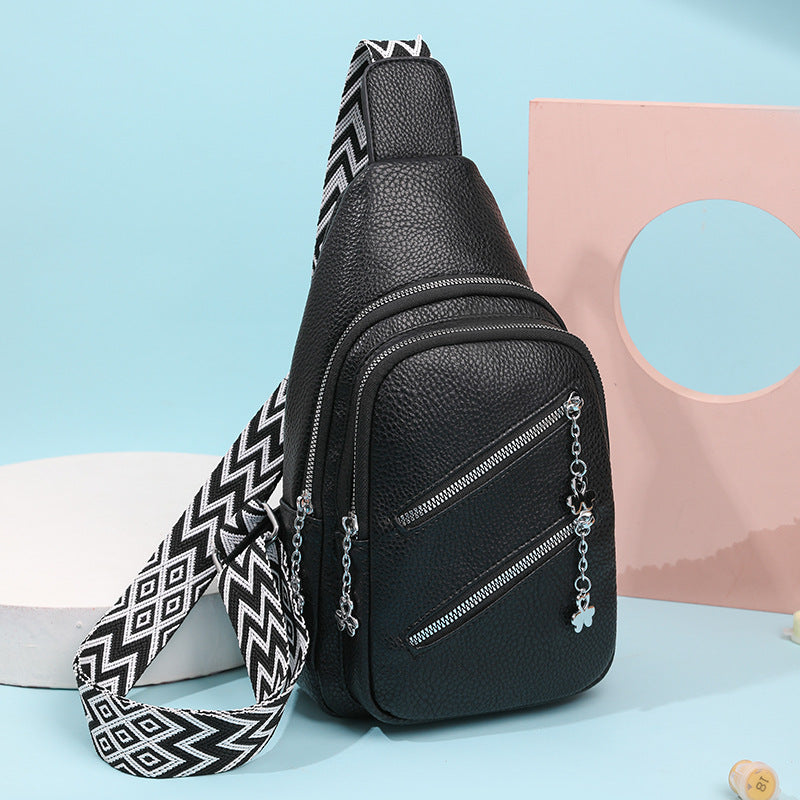 Women Chest Bag Trendy Shoulder Messenger Bag Soft Leather Colorful Shoulder Strap Ladies Solid Color Messenger Bags Chest Bag