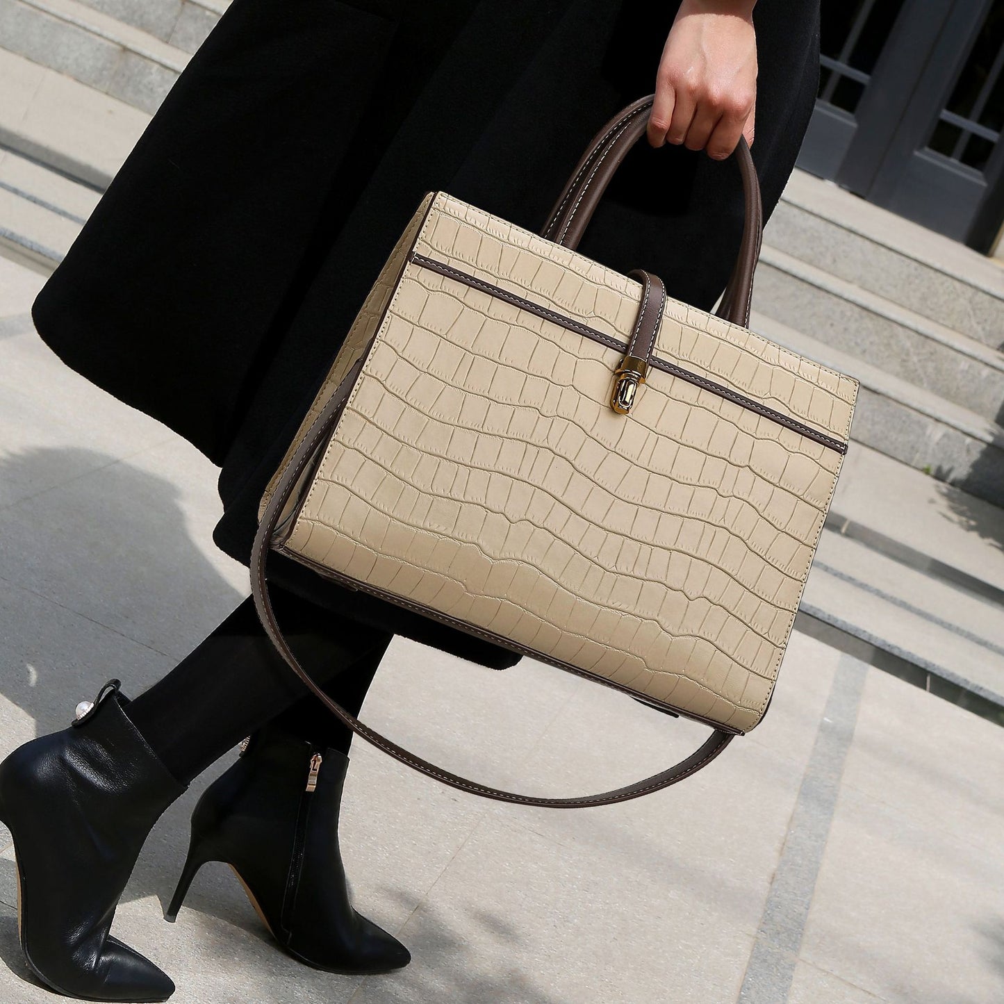 Handbag Autumn Winter Crocodile Pattern Texture Lady Simple Office Large Capacity Korean Western Tote Bag