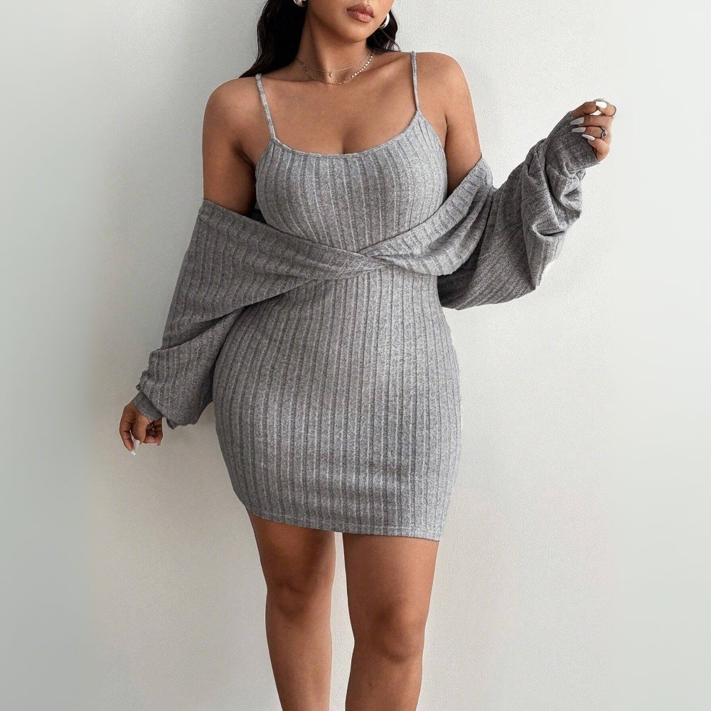 plus Size Women Sexy Sexy Dress Autumn Winter Faux Two Piece Slimming Dress