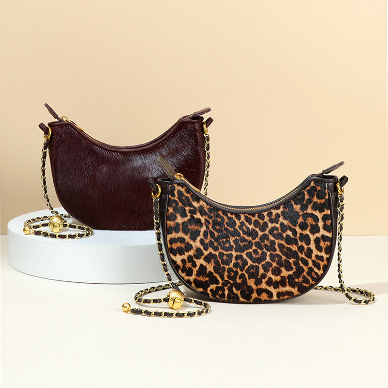 Women Bag Original Niche Design Personalized Leopard Gold Chain Shoulder Messenger Bag Dumpling Bag Selenodont Bag