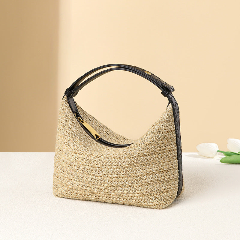 Special Interest Design French Elegant All Matching Lazy Straw Hand Carrying Lunch Box Bag One Shoulder Underarm Bag Vacation Beach Bag