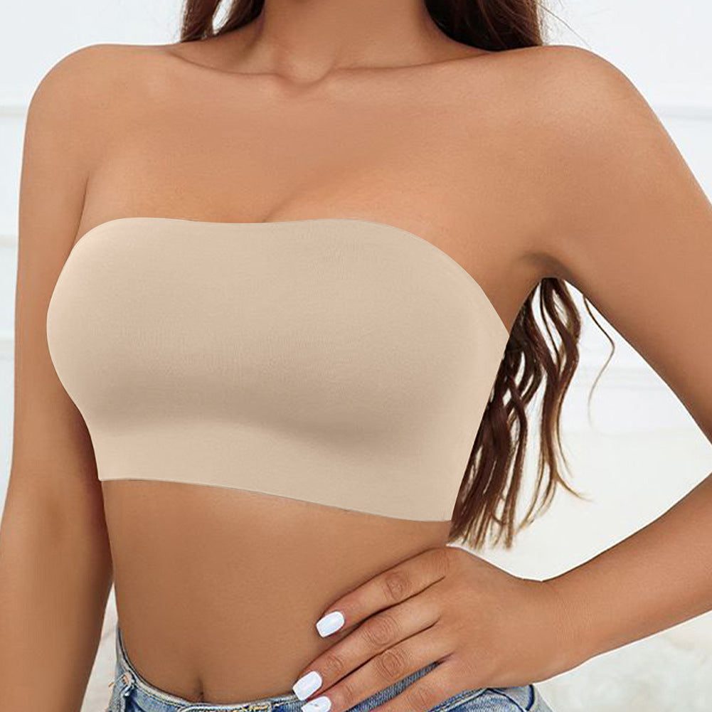 Strapless Underwear for Plump Girls Tube Top Non Slip Design Seamless Ice Silk Small Chest Push up Women Bra