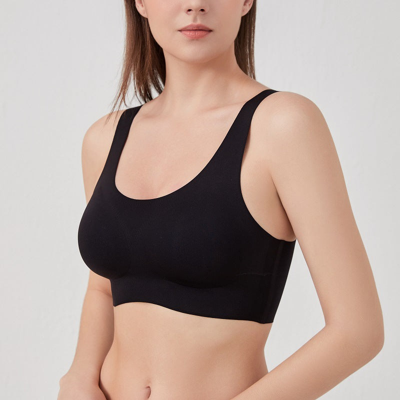 Seamless U Neck Vest Underwear Anti Exposure Women Thin Fixed Cup Wireless Comfortable Back Bra
