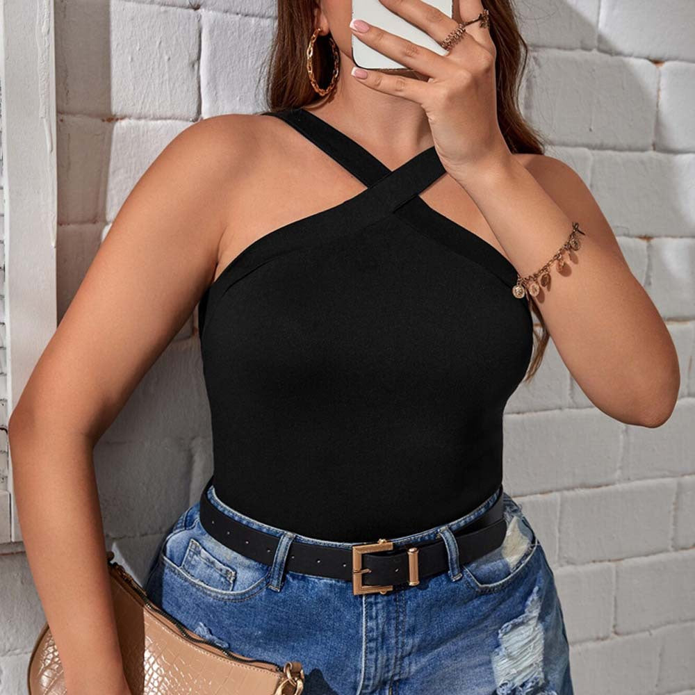Plus Size Women Clothing Sexy Sling Vest Summer Slim Short Halter Top