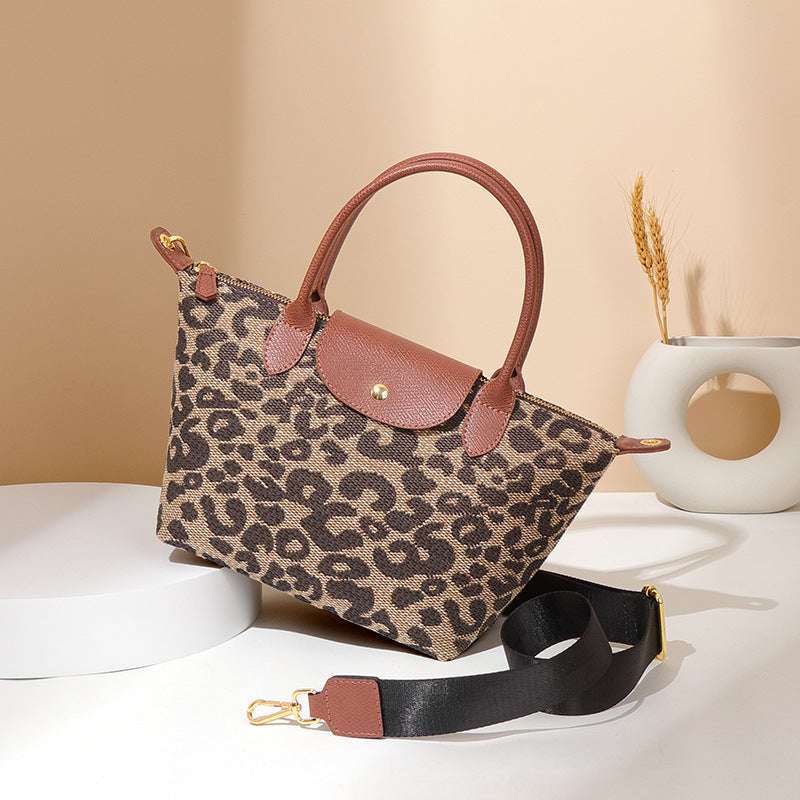 Leopard Print Dumpling Bag Women Trendy Hand Carrying Bag Large Capacity Casual All Match Shoulder Bag Cotton Linen High Quality Crossbody Bag