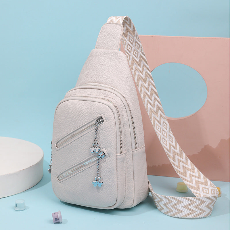 Women Chest Bag Trendy Shoulder Messenger Bag Soft Leather Colorful Shoulder Strap Ladies Solid Color Messenger Bags Chest Bag