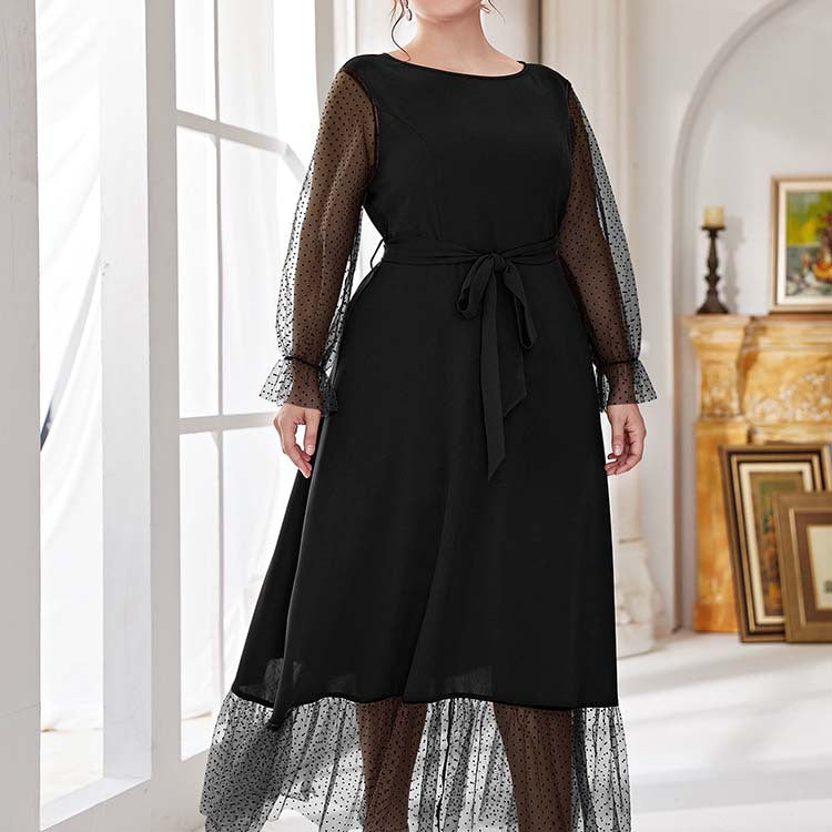 plus Size Elastic Waist Dress Women Stitching