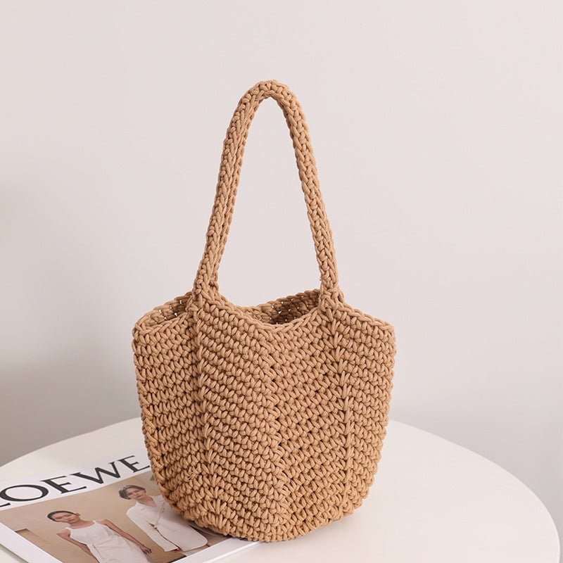 South Korea Vintage Shoulder Cotton Thread Woven Bag Crochet Handbag Straw Bag Vacation Beach Bag