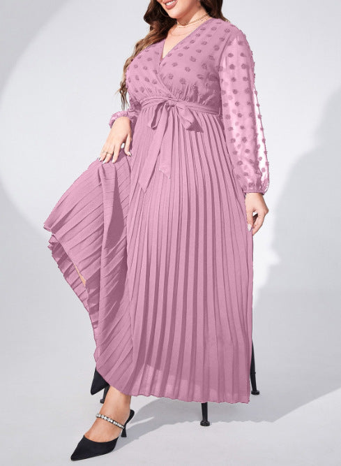 Plus Size V neck Pleated Women Dress