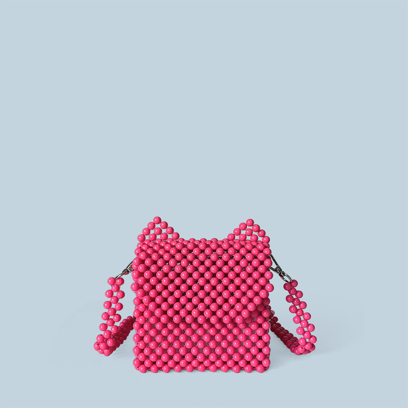 Autumn Winter Cat Ears Small Bag Handmade Beaded Bag Cute Solid Color Small Bag Crossbody Women Bag