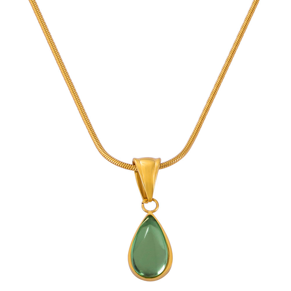 Olive Green Blue Water Drop Embellished Necklace Women Non Fading Special Interest Design Non Fading Lover Jewelry