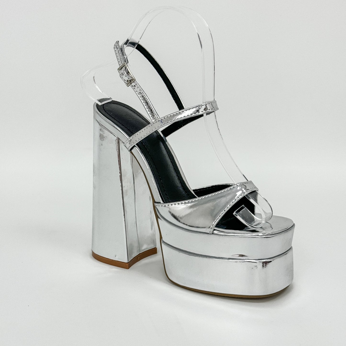 Thick High Heel Gold Silver One Word Waterproof Platform Square Toe Platform Women Size Shoes