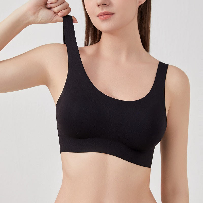 Seamless U Neck Vest Underwear Anti Exposure Women Thin Fixed Cup Wireless Comfortable Back Bra