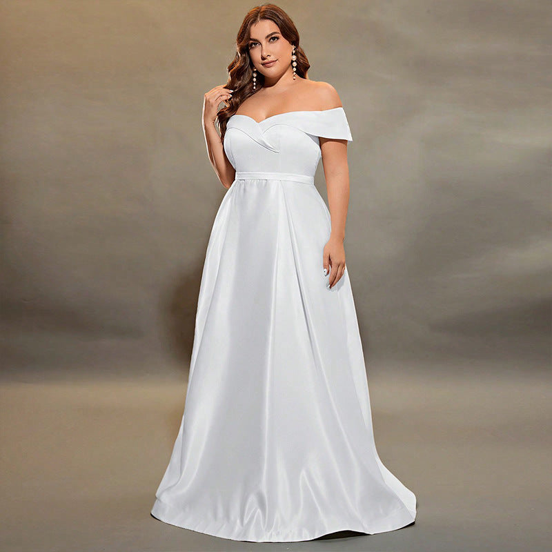 PlusSize Satin off Shoulder Evening Dress Summer Catwalk Cocktail Dress