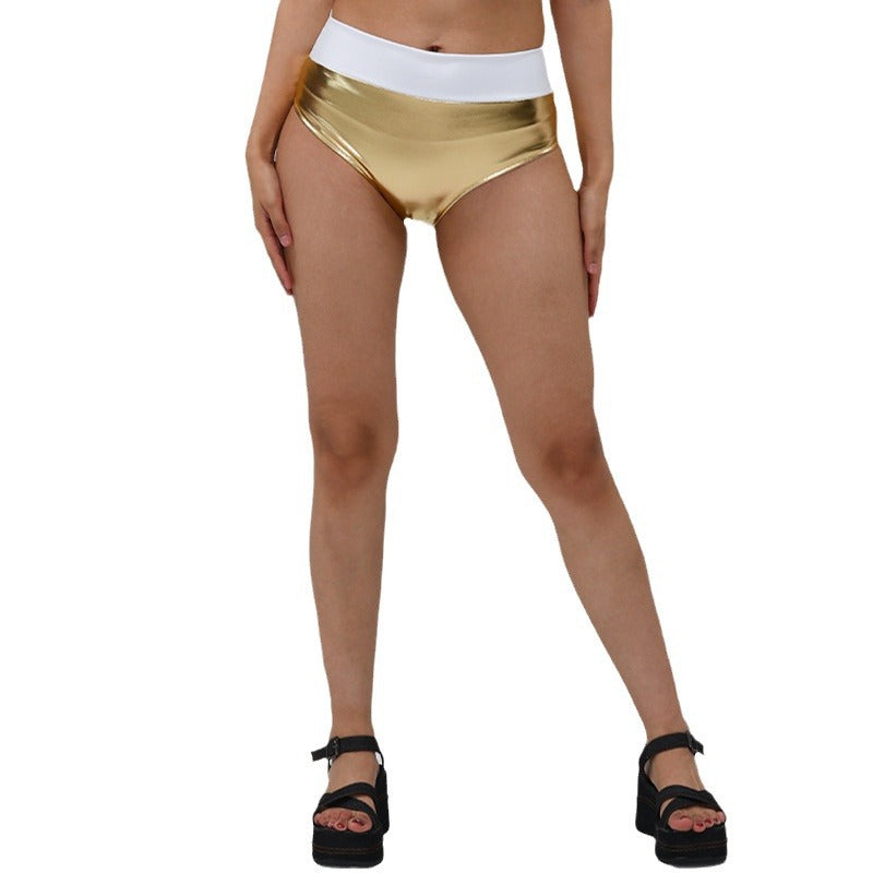 Bikini Bronzing Patent Leather Fabric Color Matching Sexy Triangle Shorts Candy Color Underwear