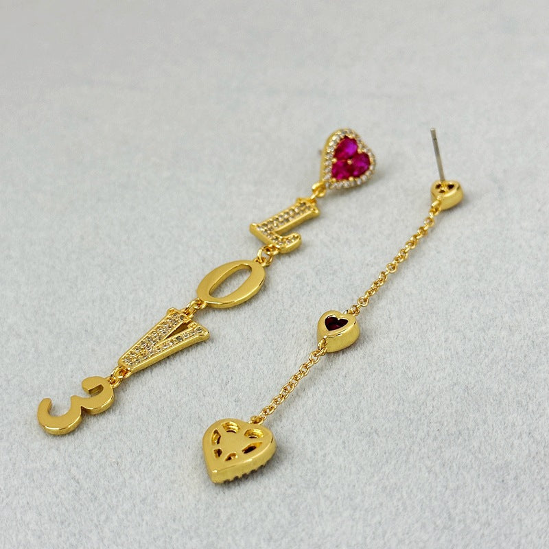Special Interest Design Asymmetric Love Zircon Earrings Romantic Aura Sweet High Grade Earrings