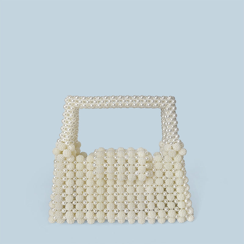 Handmade Beaded Pearl Bag Woven Bag String Beads Handbag Finished Simple Three Dimensional Small Square Bag