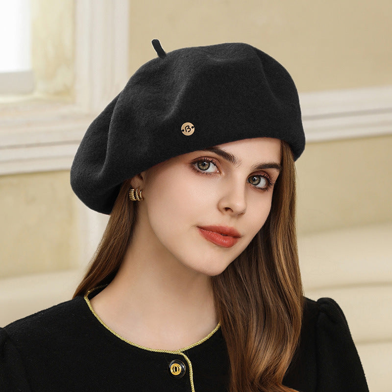 Autumn Winter Artistic Vintage Painter Hat Woolen French Beret Women Wild Look Small Warm