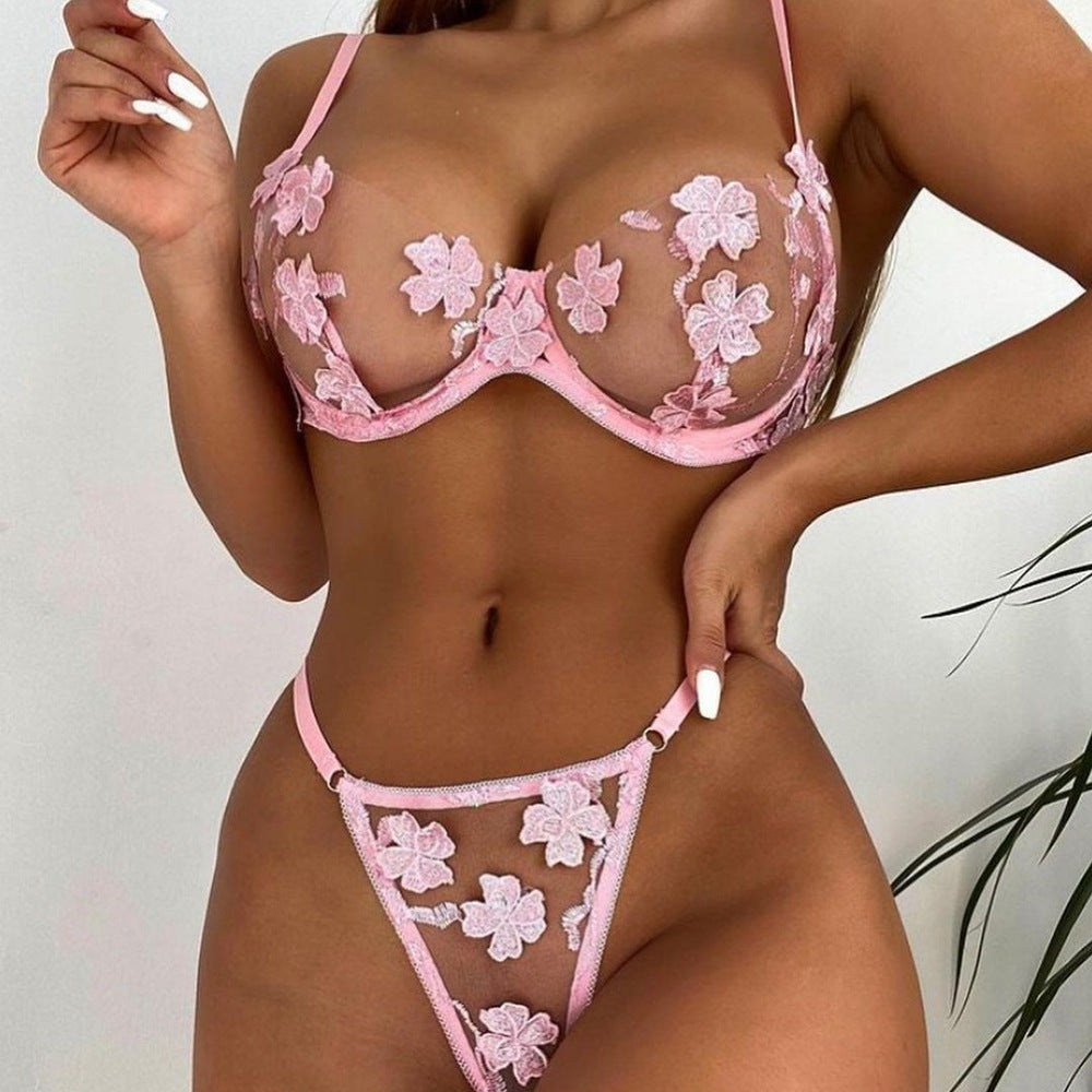 Sexy Romantic Floral Embroidery See through Sexy Women Spot